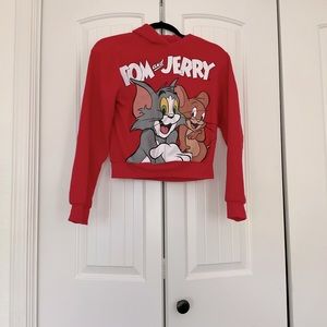 Tom and Jerry cropped extra small red hooded sweater